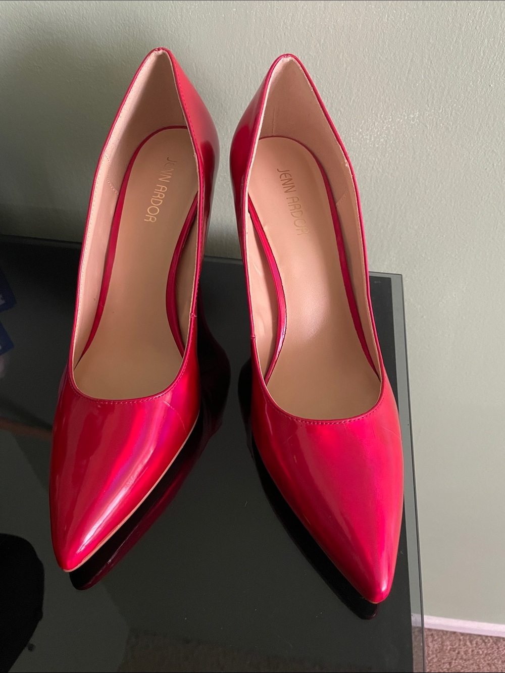 Jenn Ardor Metallic Red Patent Pointed Toe Pumps size 10
